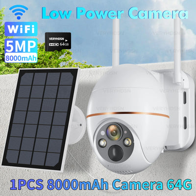 5MP Solar WIFI IP Camera 8000mAh Battery PTZ Surveillance Cameras Wireless PIR Human Tracking CCTV Outdoor HD Waterproof 5X Zoom