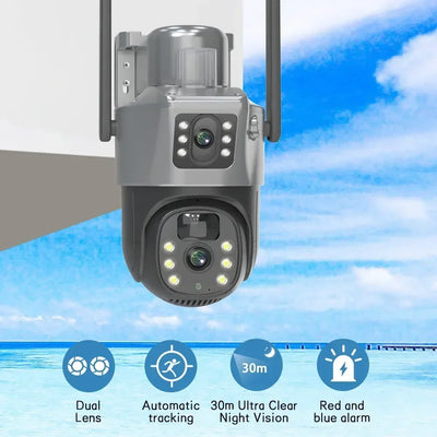 Caméra solaire 4K 8MP double écran, carte mémoire 256 Go gratuite, extérieur sans fil, WiFi, PTZ, double objectif, protection de sécurité, suivi automatique, vidéosurveillance