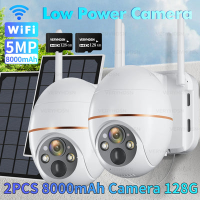 5MP Solar WIFI IP Camera 8000mAh Battery PTZ Surveillance Cameras Wireless PIR Human Tracking CCTV Outdoor HD Waterproof 5X Zoom