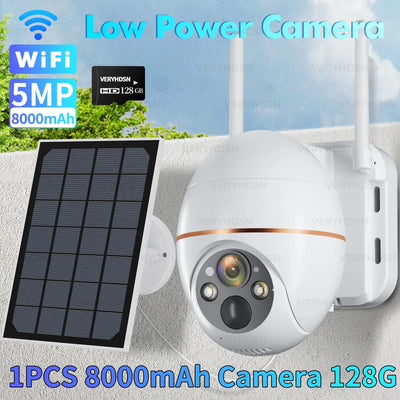 5MP Solar WIFI IP Camera 8000mAh Battery PTZ Surveillance Cameras Wireless PIR Human Tracking CCTV Outdoor HD Waterproof 5X Zoom