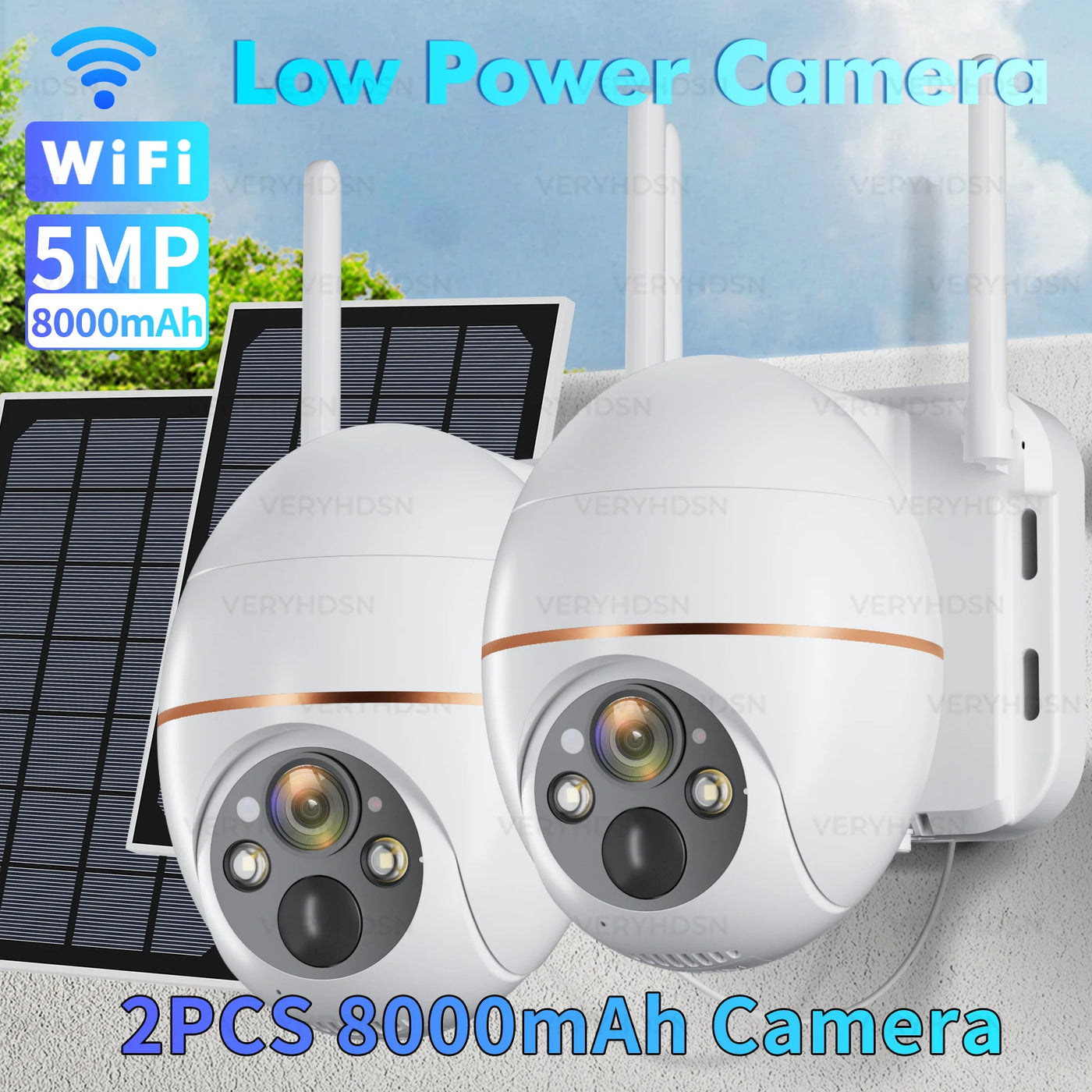 5MP Solar WIFI IP Camera 8000mAh Battery PTZ Surveillance Cameras Wireless PIR Human Tracking CCTV Outdoor HD Waterproof 5X Zoom