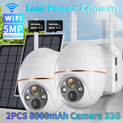 5MP Solar WIFI IP Camera 8000mAh Battery PTZ Surveillance Cameras Wireless PIR Human Tracking CCTV Outdoor HD Waterproof 5X Zoom