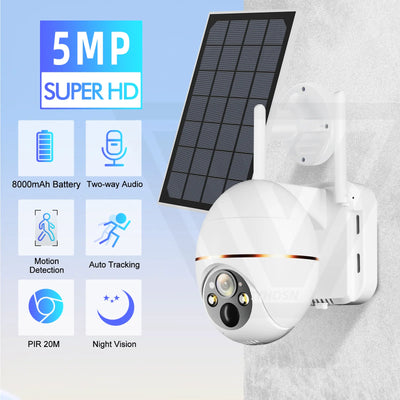 5MP Solar WIFI IP Camera 8000mAh Battery PTZ Surveillance Cameras Wireless PIR Human Tracking CCTV Outdoor HD Waterproof 5X Zoom