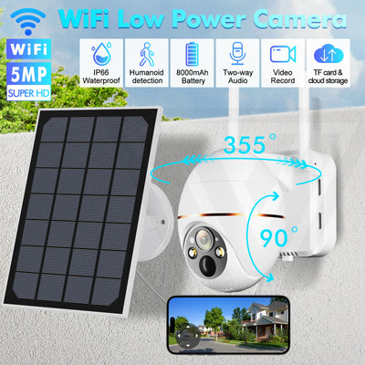 5MP Solar WIFI IP Camera 8000mAh Battery PTZ Surveillance Cameras Wireless PIR Human Tracking CCTV Outdoor HD Waterproof 5X Zoom