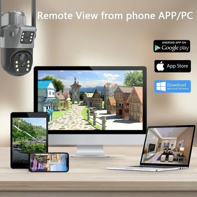 Caméra solaire 4K 8MP double écran, carte mémoire 256 Go gratuite, extérieur sans fil, WiFi, PTZ, double objectif, protection de sécurité, suivi automatique, vidéosurveillance