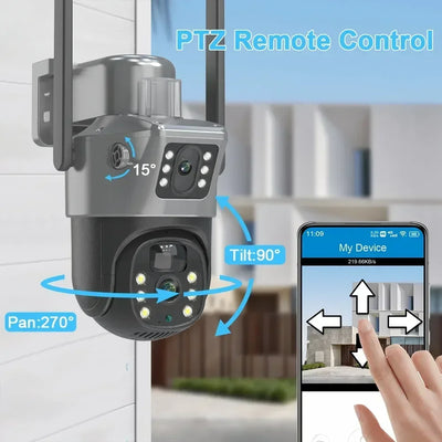 Caméra solaire 4K 8MP double écran, carte mémoire 256 Go gratuite, extérieur sans fil, WiFi, PTZ, double objectif, protection de sécurité, suivi automatique, vidéosurveillance