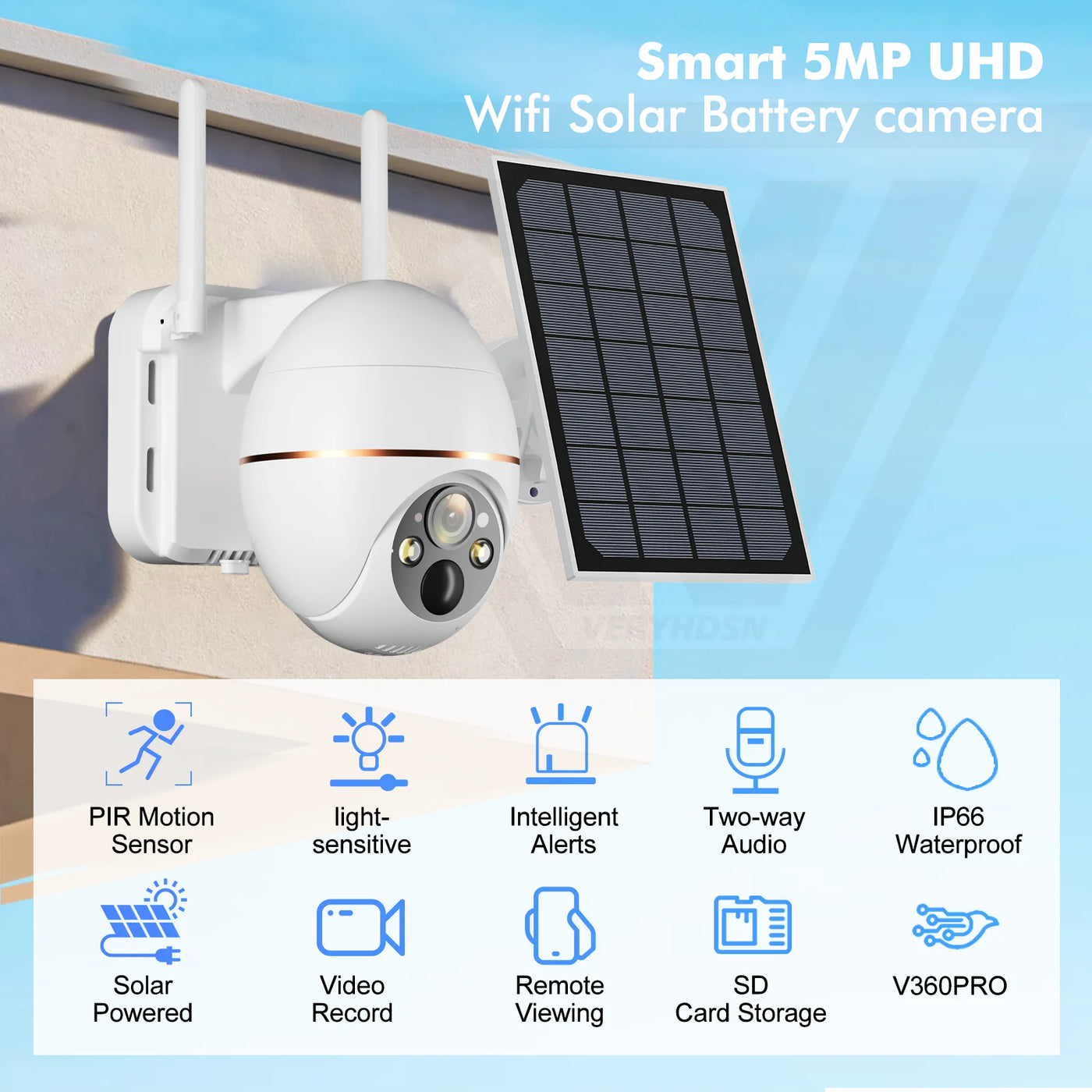 5MP Solar WIFI IP Camera 8000mAh Battery PTZ Surveillance Cameras Wireless PIR Human Tracking CCTV Outdoor HD Waterproof 5X Zoom