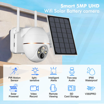 5MP Solar WIFI IP Camera 8000mAh Battery PTZ Surveillance Cameras Wireless PIR Human Tracking CCTV Outdoor HD Waterproof 5X Zoom
