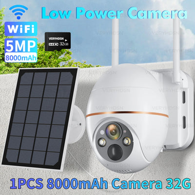 5MP Solar WIFI IP Camera 8000mAh Battery PTZ Surveillance Cameras Wireless PIR Human Tracking CCTV Outdoor HD Waterproof 5X Zoom