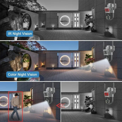 Caméra solaire 4K 8MP double écran, carte mémoire 256 Go gratuite, extérieur sans fil, WiFi, PTZ, double objectif, protection de sécurité, suivi automatique, vidéosurveillance